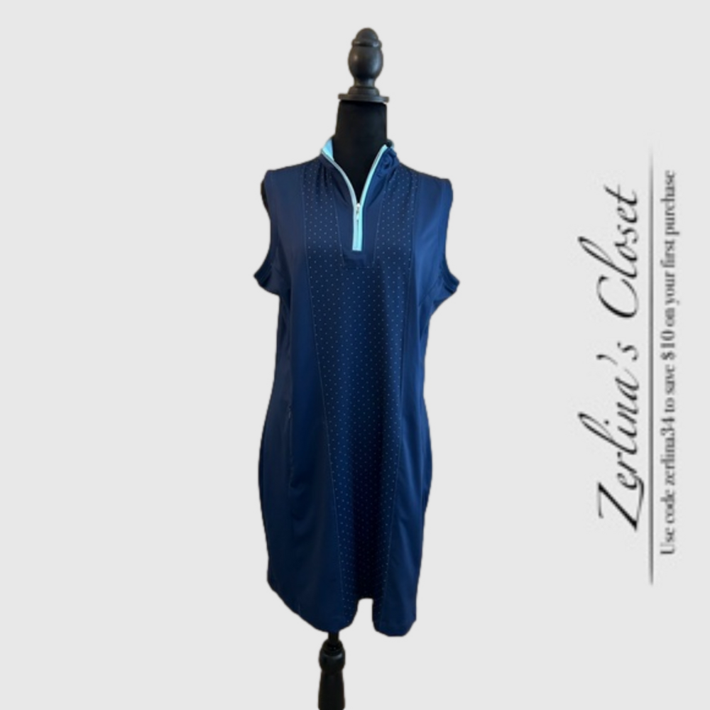 Pebble Beach Dry Luxe Performance Polo Tank Dress Blue L